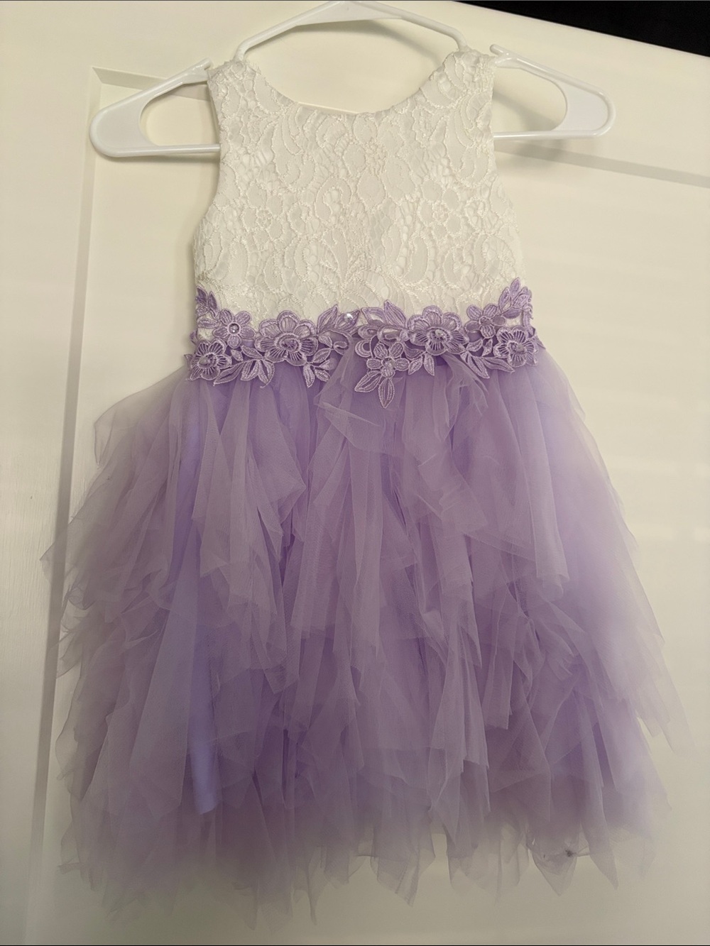 White Lace & Lavender Tulle Flower Girl Dress